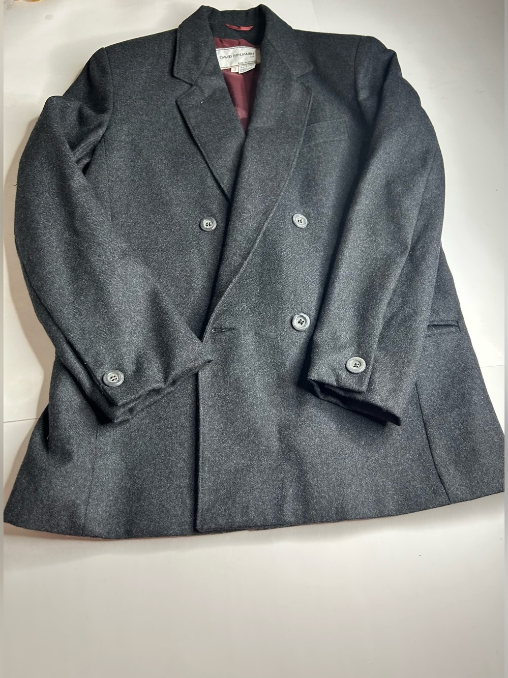 Vintage David Benjamin Dark Academia Double-Breasted Charcoal Wool Blazer Sz 7 - Picture 7 of 9
